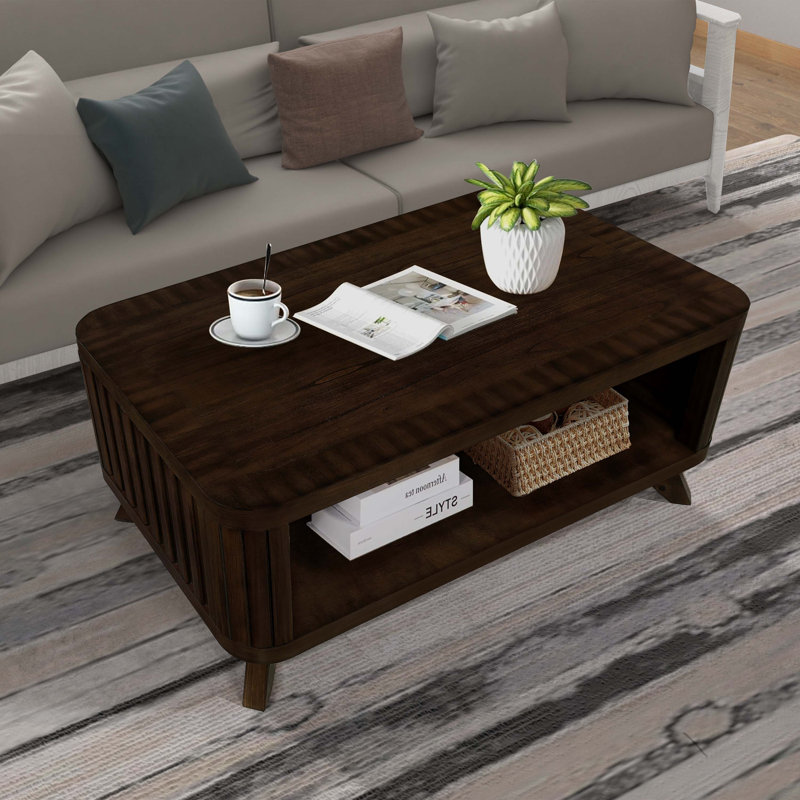 Coffee Table for Living Room 41.5 Inch Coffee Table with Solid Wood Legs Easy Assembly Espresso